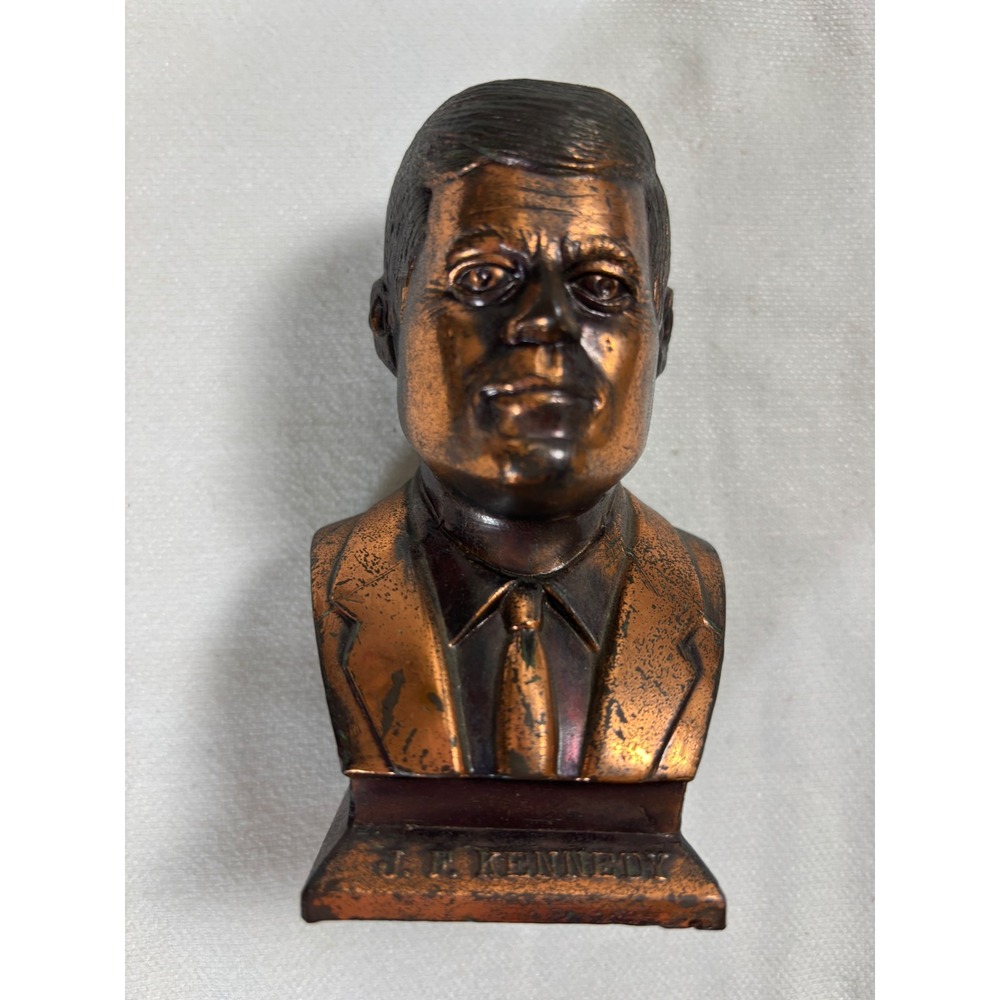 Vintage JFK John F Kennedy Bronze Tone Metal Bust Figurine 1917-1963